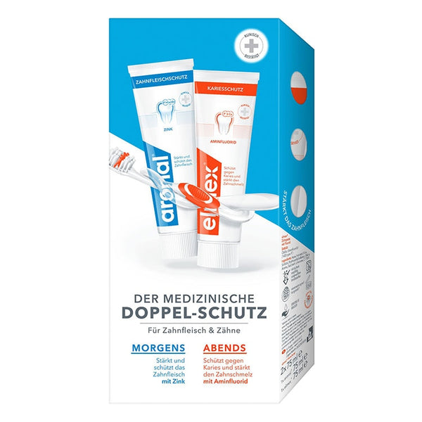 aronal und elmex Doppel-Schutz Zahncreme 2 x 75 ml | Sabah ve akşam için diş macunu ikili paketi