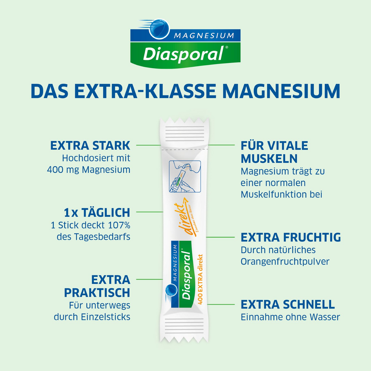 Magnesium-Diasporal 400 EXTRA direkt Orange 100 Sticks